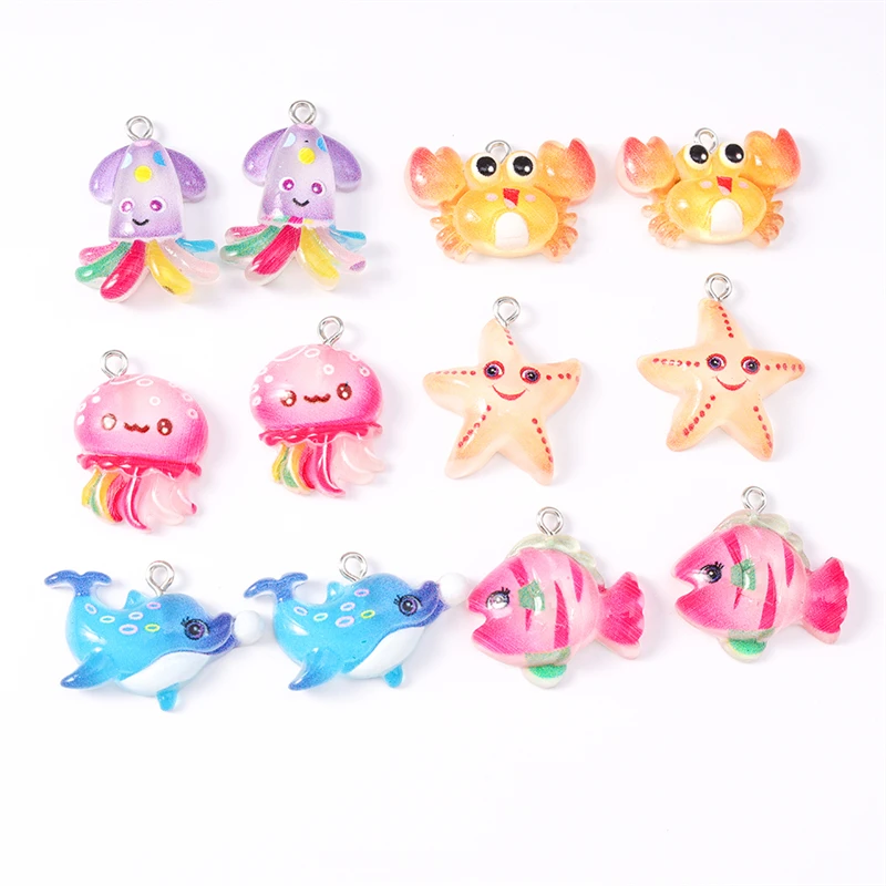 

Duarte 20Pcs/Lot Mix Cartoon Resin Marine Life Starfish Octopus Fish Charms Pendants for Jewelry Making Necklaces Earrings Gifts