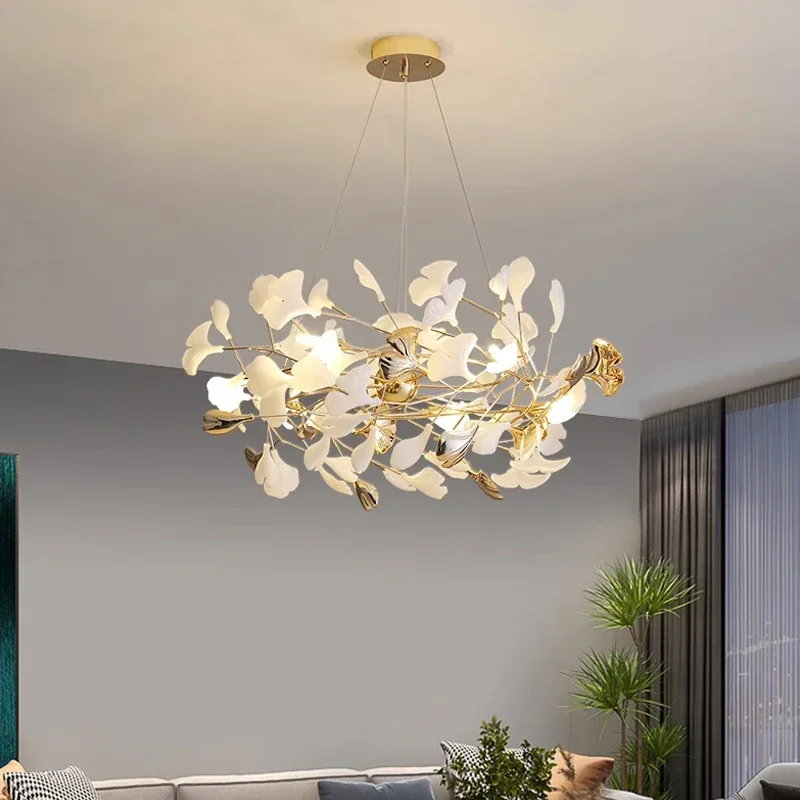 REVEN Nordic Style Pendant Lamp Luster Ceiling Fixture Dimmable Ceramic Ginkgo biloba leaves