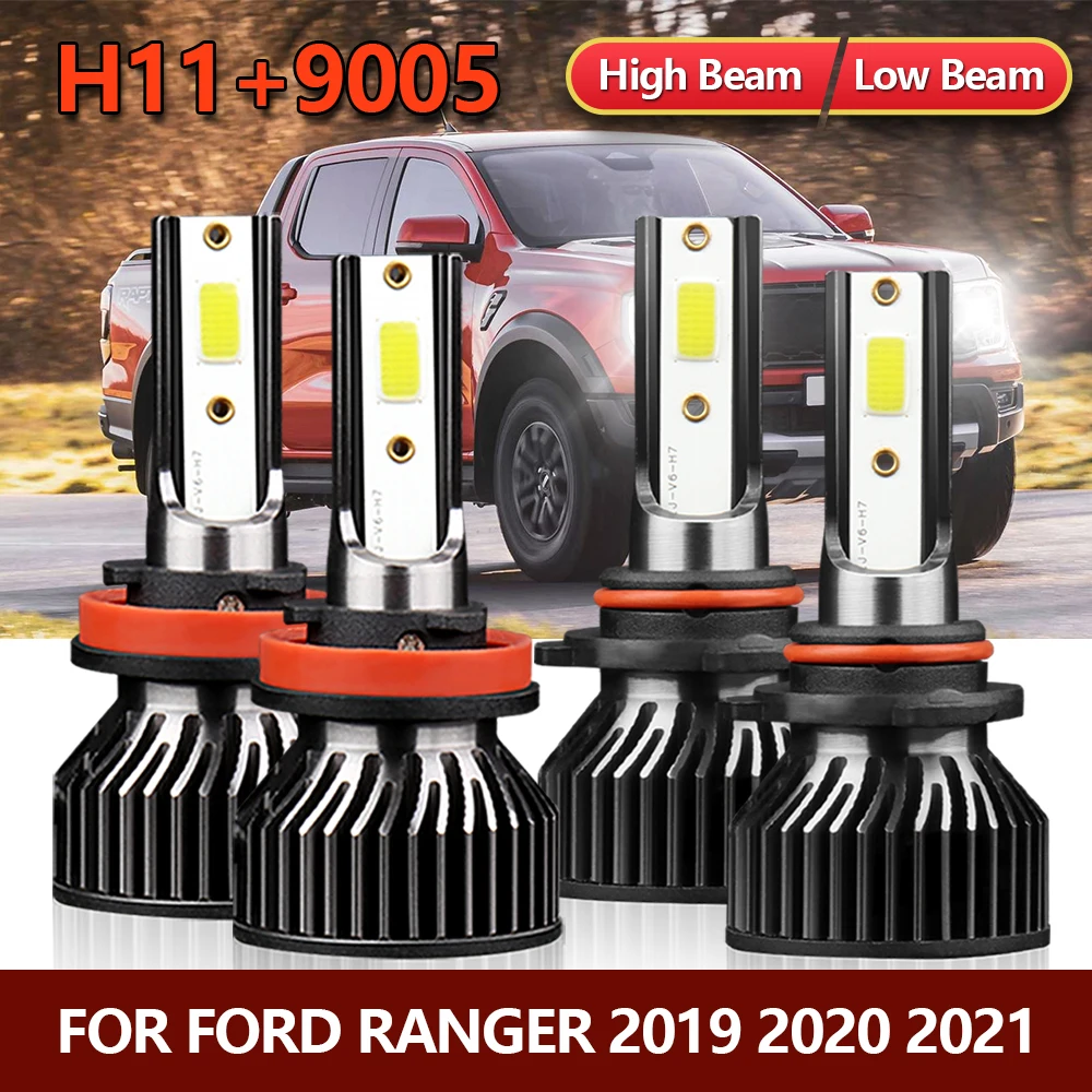 72W LED Headlights 9600LM Car Bright Bulbs 12V Turbo Lamp Plug with Wire For Ford Ranger 2019 2020 2021 Replace Front Headlamps