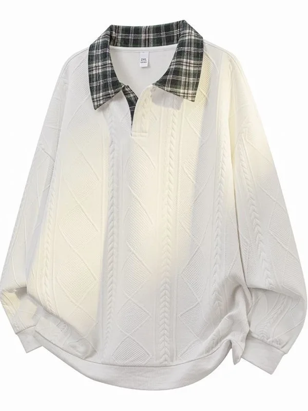 Loose Long Sleeve Men's Hoodie Spring Autumn 2025 New Style Shirt Collar Texture Sensation Fake Two-Piece Japanese Style Top