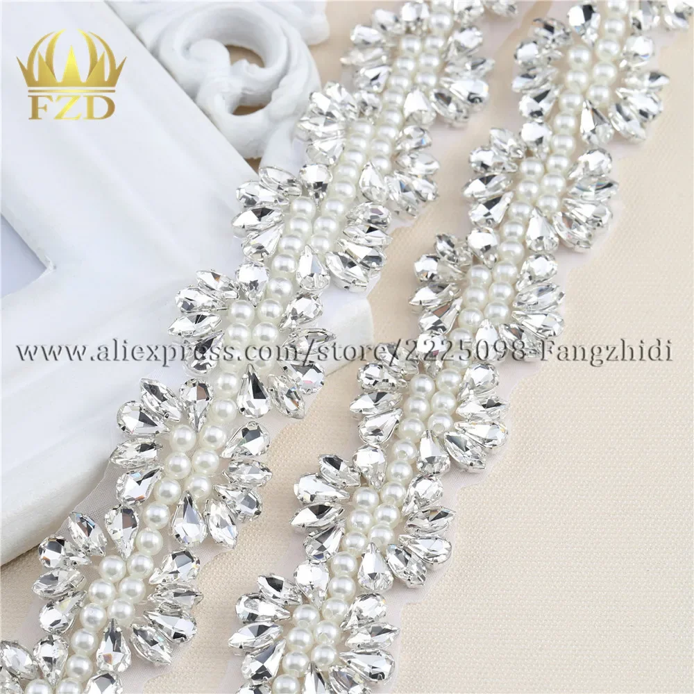 FZD 30Yards Rhinestones Crystal Dress Accessories Applique Motif Crystals Sewing Pearls Patches For Bridal Garter Wedding