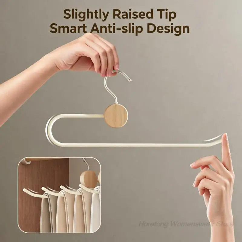6PCS Beech Wood Pants Hangers Open Ended Goose Shape Anti-Slip No Bump Crease-Free Heavy Duty Trouser Hangers Wardrobe Storage