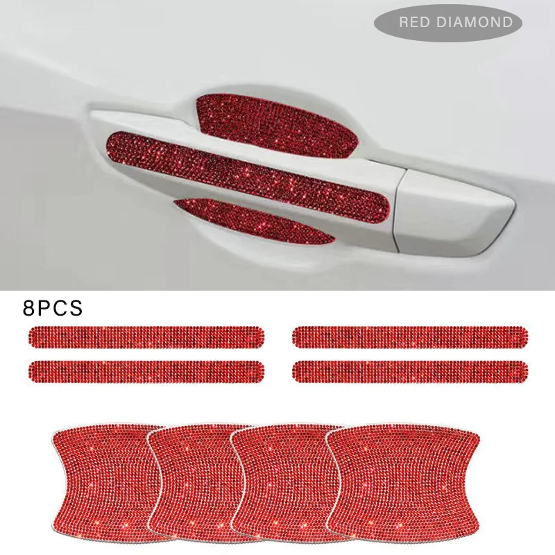 8pcs Diamond Car Door Handle Stickers Universal Car Door Handle Bowl Scratch Protector Scratch Anti-scratch Decorative Stickers