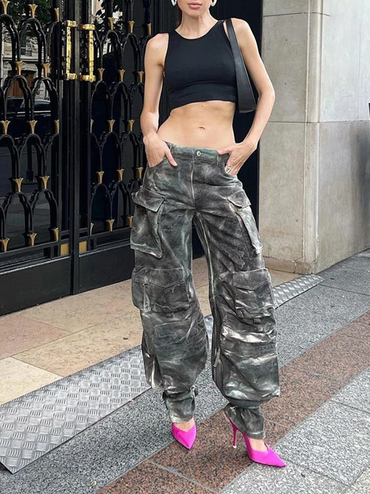 

Американские ретро-брюки с камуфляжным принтом, многокарманные, сексуального силуэта, длинные, модные, хлопковые, повседневные, для женщин