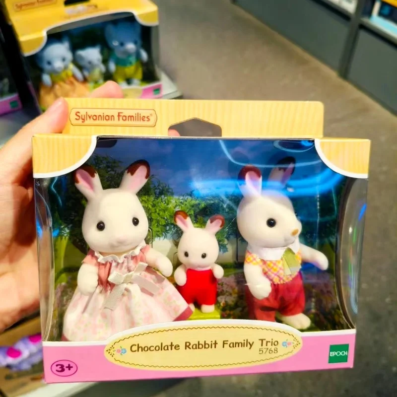 Sylvanian Families Anime Girl Figurki Calico kryty Zestaw mebli czekoladowych królików rodzinnych trio