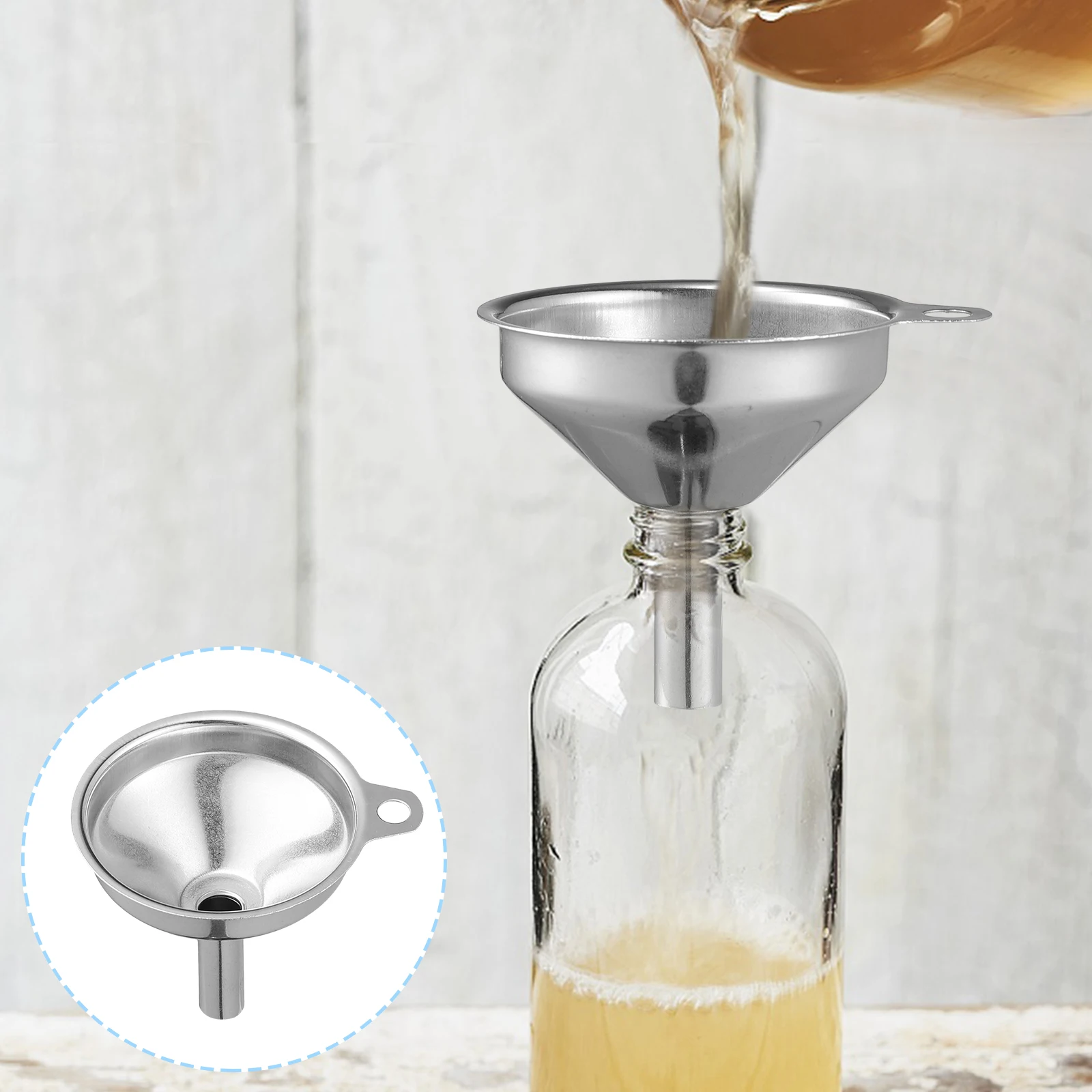 

2pcs Stainless Steel Funnel Kitchen Oil Wine Soy Sauce Transfer Tool Liquid Dry Ingredient for Daily Use