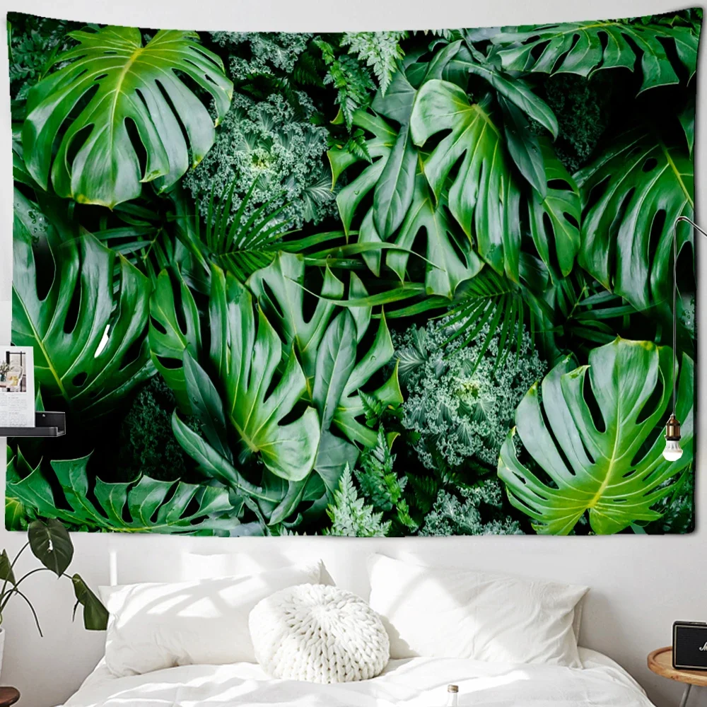 Tropical Plants Tapestry Green Leaves Tapestries Natural Rainforest Shrub Palm Wall Hanging Home Bedroom Dorm Decor Wall Blanket