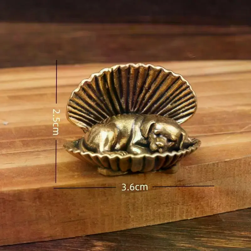 Pure Brass Sleeping Puppy Statue: Vintage Sausage Dog Figurines Desktop Feng Shui Tea Pet Crafts
