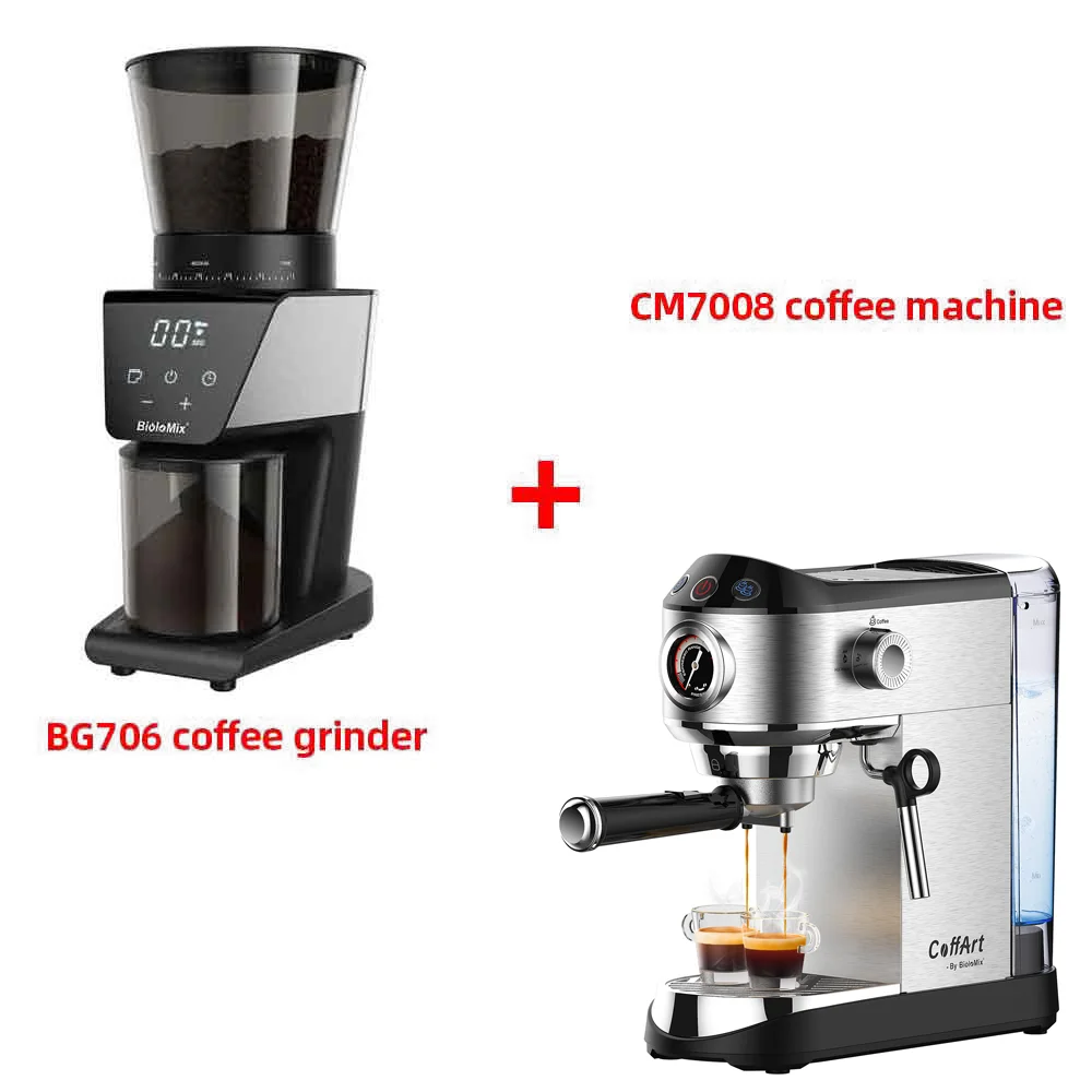 BioloMix roestvrijstalen 20-bar semi-automatische poederkoffiezetapparaat, met melkstoomopschuimer, voor espresso, cappuccino