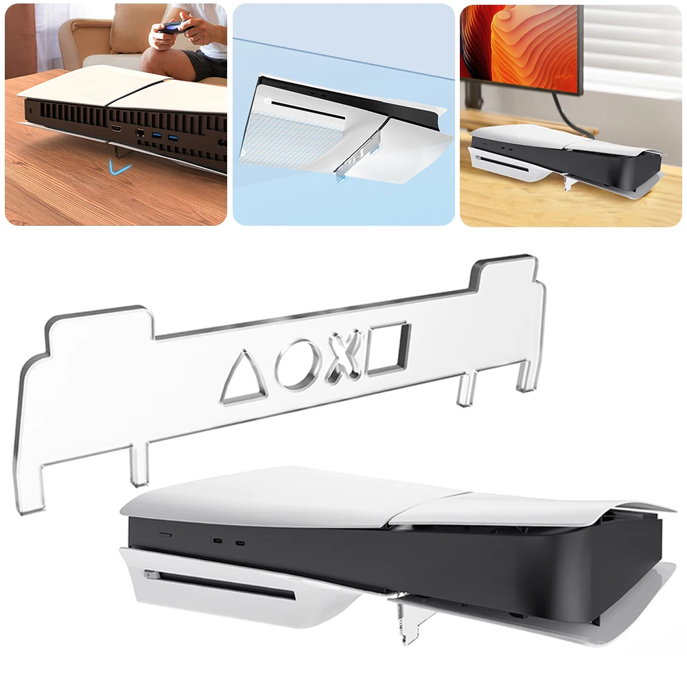 For PS5 Slim Horizontal Console Stand Desktop Base Support Holder Acrylic Host Storage Rack Transparent for Playstation 5 Slim