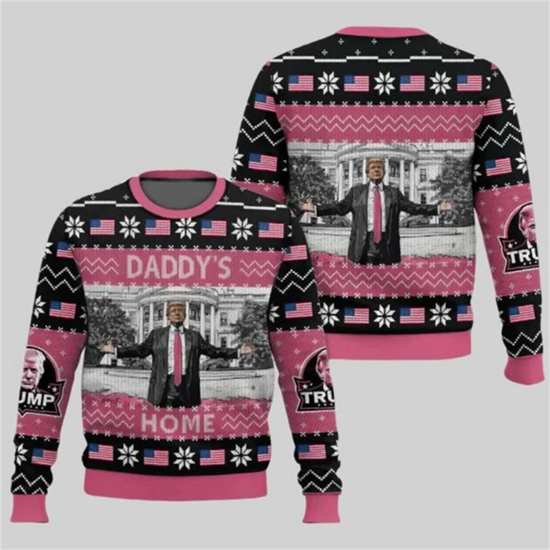 2024 Donald John Trump Christmas Santa Claus Graphic Men Sweatshirt Vintage Autumn Ugly Sweater 3D Print Harajuku Kids Pullover