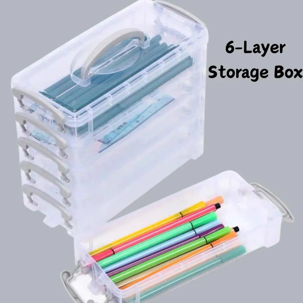 

6-слойная коробка для кистей, акварельная съемная коробка для хранения, многофункциональный портативный прозрачный органайзер для канцелярских принадлежностей, школьные принадлежности