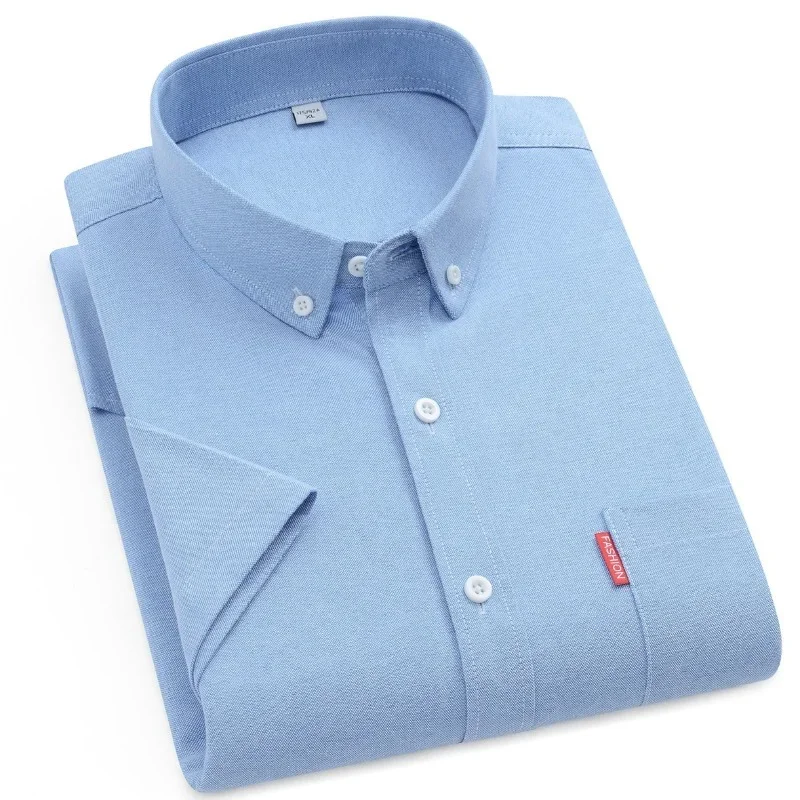 5XL Oxford 100% Cotton Men's Short Sleeve Shirt Casual Office Wear Button Down Soft Cozy Men Shirt Short Sleeves White Shirt