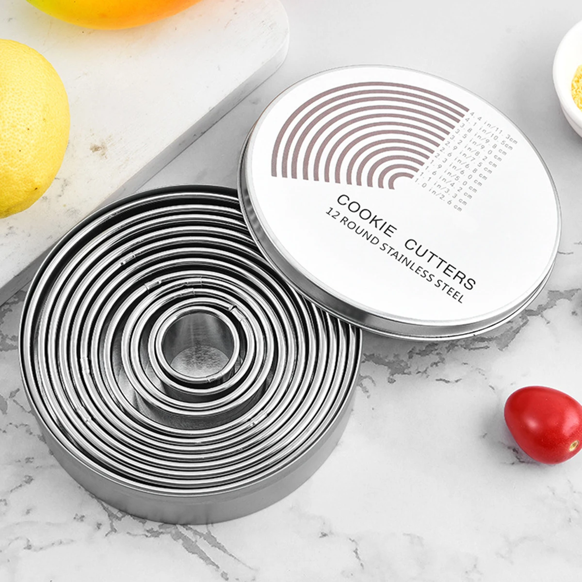 12PCS Stainless Steel Mousse Ring Round Cake Mold Baking Tool Doughnut Fondant Cookie Mold