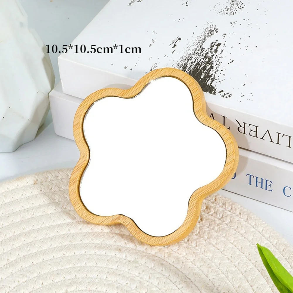 1PC Wooden Hand Mirror Vintage Portable Multi-shape Cosmetic Mirror Compact Makeup Vanity Hand Held Mirror Women Beauty Tools
