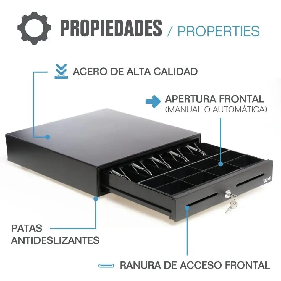 Iggual - Cajón Portamonedas IRON-70 Caja Registradora | Apertura Manual o Automática | Medidas 44.5 x 42,5 x 9 cm | 5 + 8 Compar