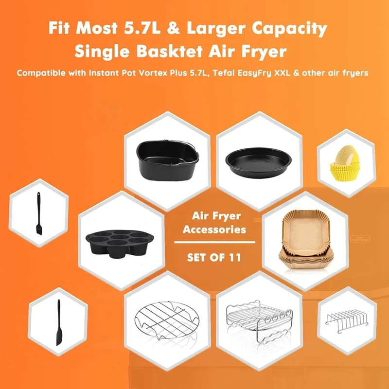 Square Air Fryer Accessories, For Instant Vortex Plus, COSORI 6.4L, Tefal XXL 6.2L, Breville & Most 5.7L Air Fryers