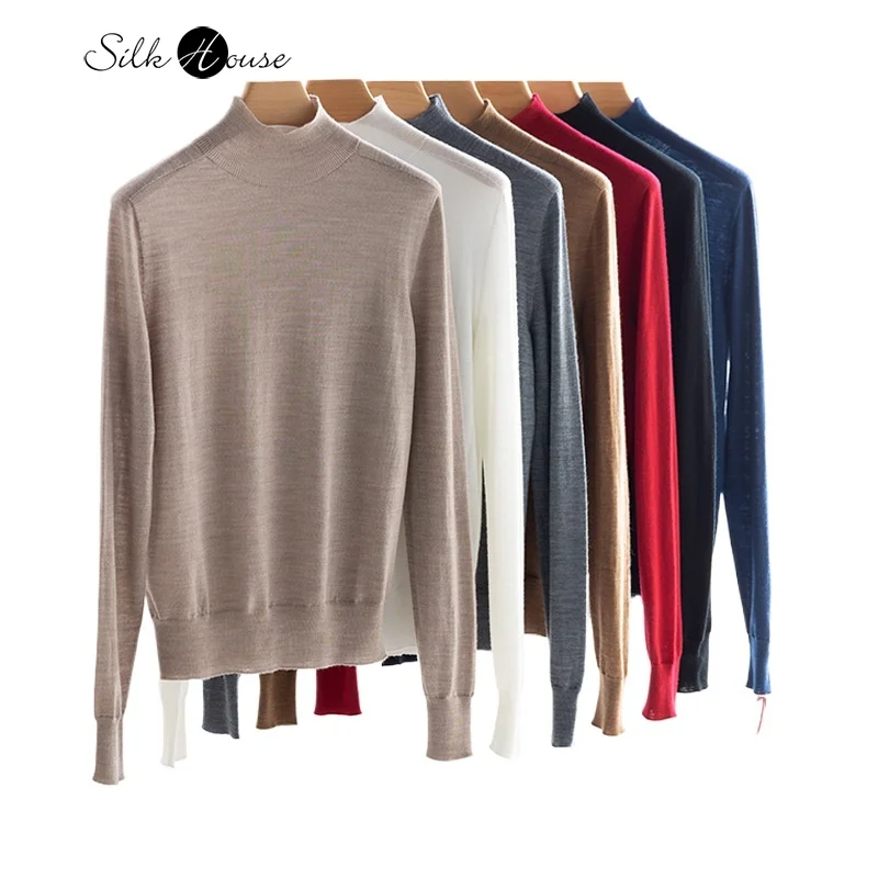 2024 Autumn/Winter Women\'s Fashion New Machine Washable Merino Half High Collar 100% Wool Seamless Knitted Bottom Inner Sweater