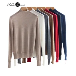 2024 Autumn/Winter Women's Fashion New Machine Washable Merino Half High Collar 100% Wool Seamless Knitted Bottom Inner Sweater