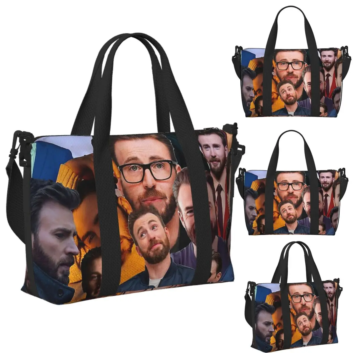 

Custom Chris Evans Photo Collage Beach Travel Bag Large Capacity Tote Bags for Gym Sport Women Shopping Duffle Shoulder Bag