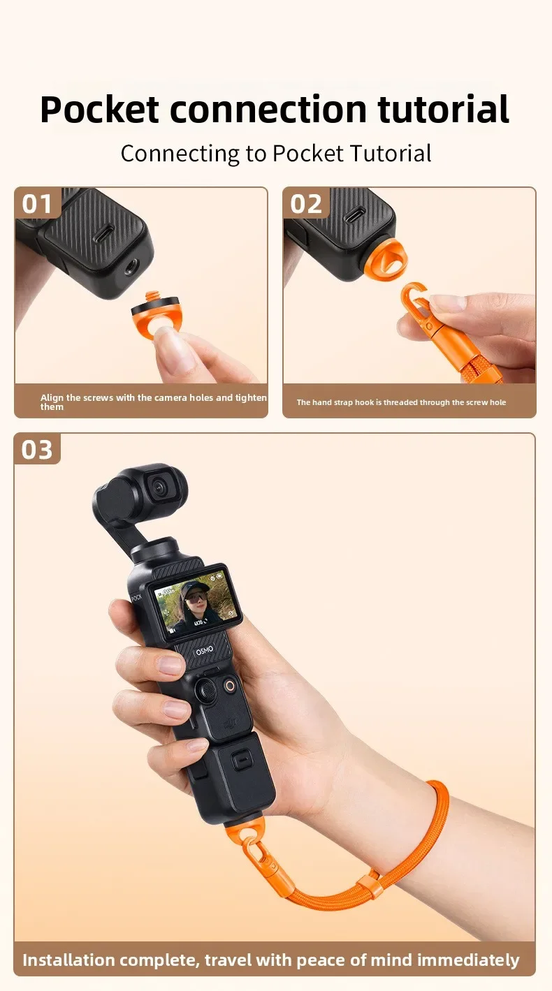 Anti-Verlust-Handschlaufe für DJI OSMO Pocket 4 Pro/4/3/insta360 Luna Ultra/X5/X6 mit 1/4 Zoll Schraubseil-Gurtband-Zubehör – Detail 10