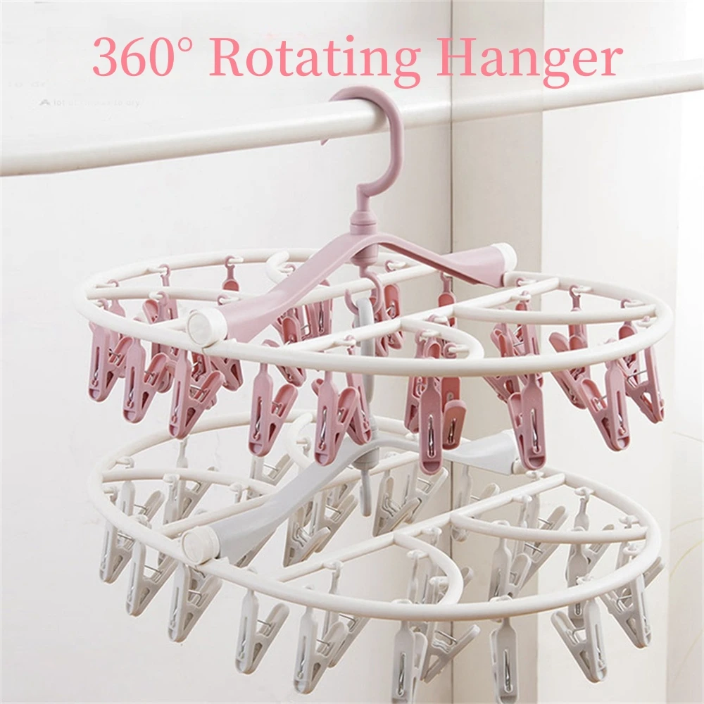 Multifunction Plastic Clothes Dryer Rack 360° Folding Clothes Dryer Hanger Household  Laundry Organizer Racks 8/12/20/24/32 Clip