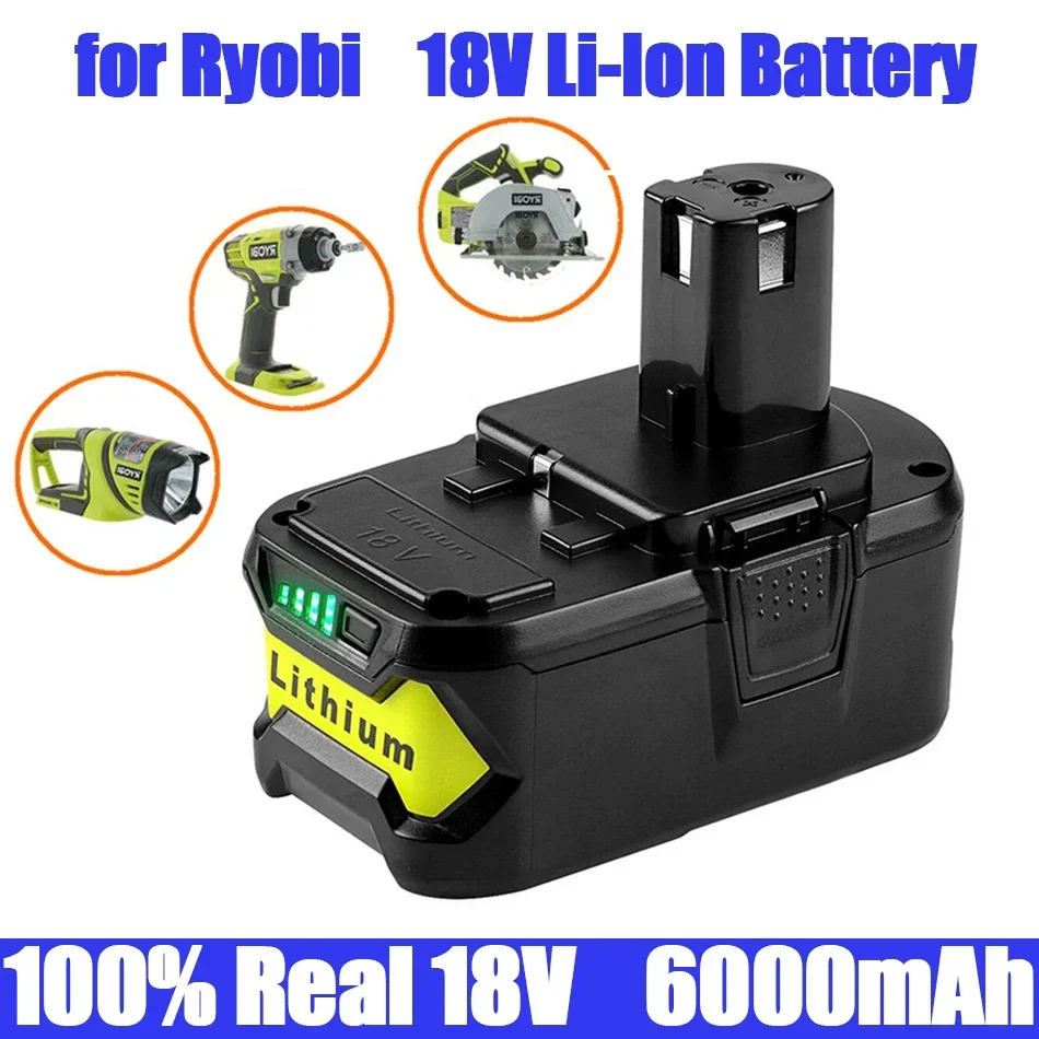 100% Original for 18V  Ryobi 6000mAh Li-Ion For Ryobi Hot P108 RB18L40 Rechargeable Battery Pack Power Tool Battery Ryobi ONE