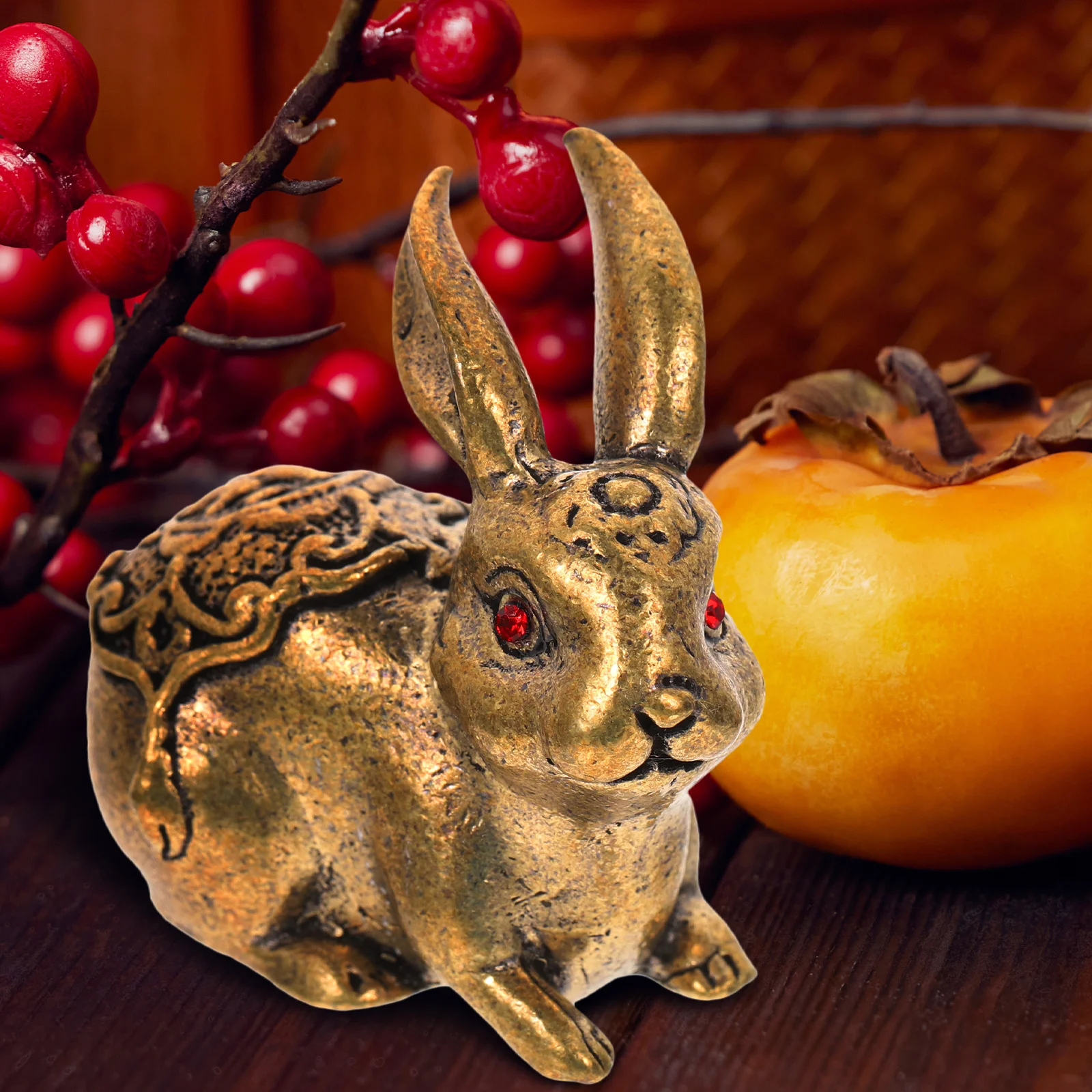 

Rabbit Statue Brass Golden Desktop Decoration New Year Bunny Figurines Zodiac Rabbit Decor New Year Decorations
