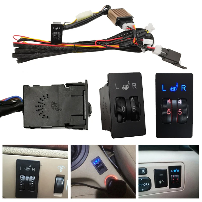 Car Seat Heater Kit Fit 2 Seats 12V Universal Carbon Fiber Heating Pads 2 Dial 5 Level Dual Control Switch System Winter Warmer