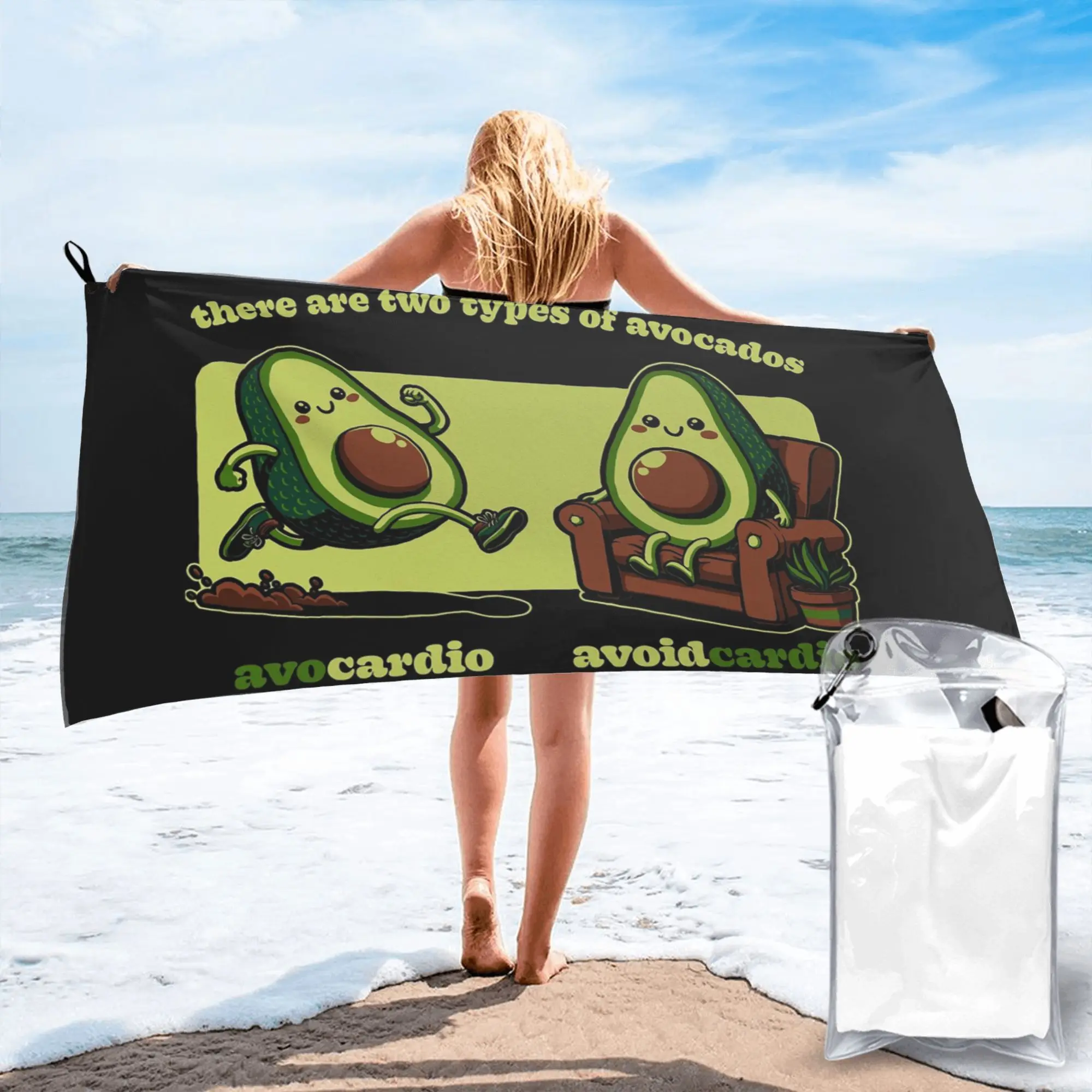 Avocardio Avocado Cardio Beach Towel Soft Microfiber Quick Dry Absorbent Quick Towels For Bath
