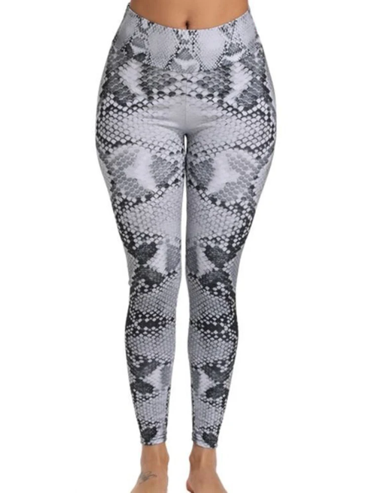 Fashion High Waist Pants Summer Snake Printed Leggings Push Up Fitness Tights Women Gym Yoga Running Trousers