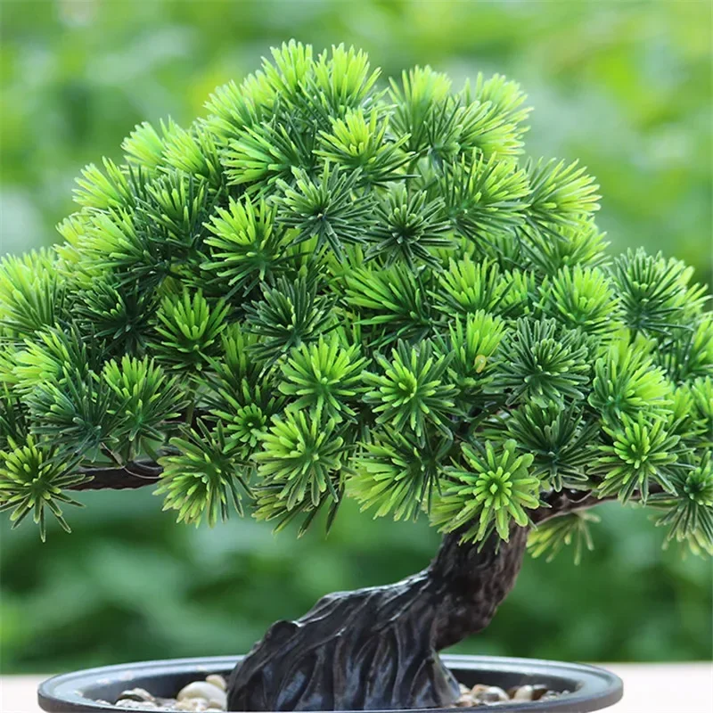 Artificial Flower Bonsai Green Plant Zen Simulated Tree Pine Potted Flower Pot Desktop Decoration Fengshui Decor Plant Viewing
