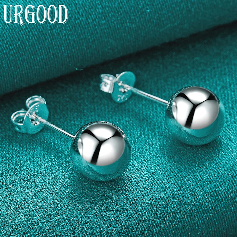

925 Sterling Silver 10mm Round Bead Ball Stud Earrings For Women Party Engagement Wedding Fashion Jewelry Gift
