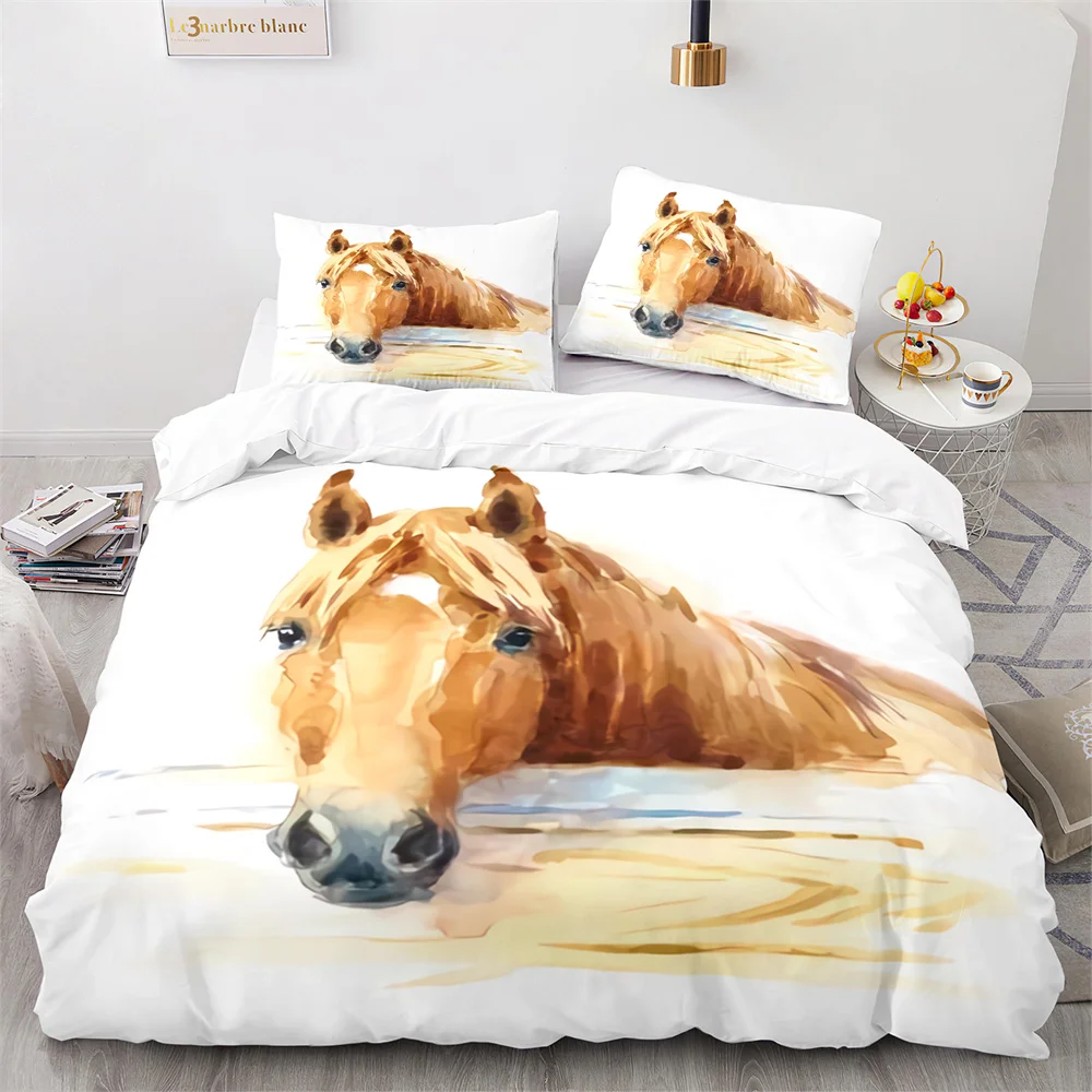 

Horse Art Painting Duvet Cover Set Wild Animals Pattern Polyester Comforter Cover King Full Size For Kids Teen Adult Bedding Set