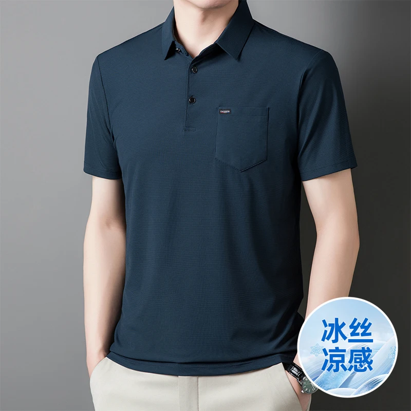 Business Casual Turn-down Collar T-shirts Men\'s Clothing Short Sleeve Solid Color Summer Stylish Pockets Spliced Polo Shirts New