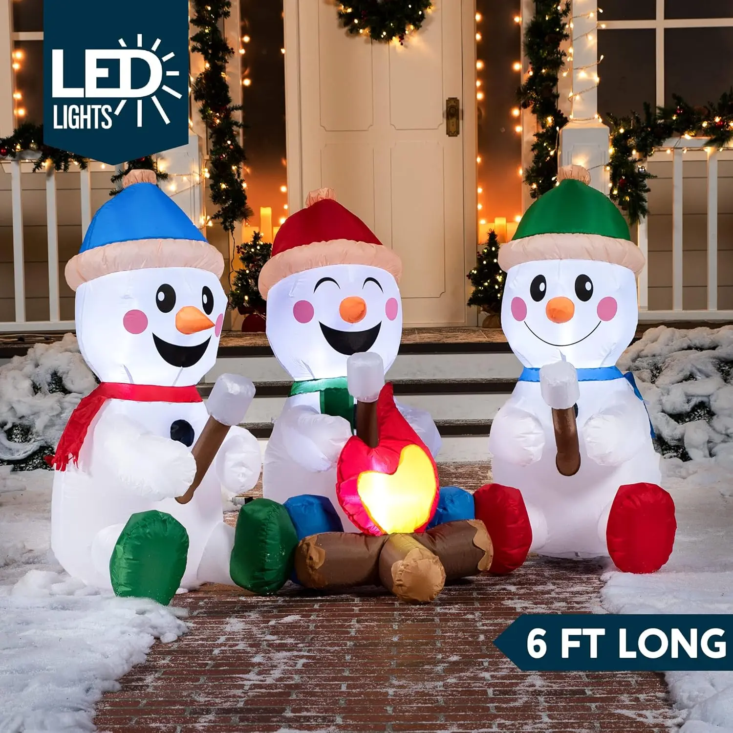 JOYFY Bonhomme de neige gonflable de Noël de 6 pieds de long avec feu de camp avec LED intégrées pour la décoration de cour gonflable de Noël de fête de Noël