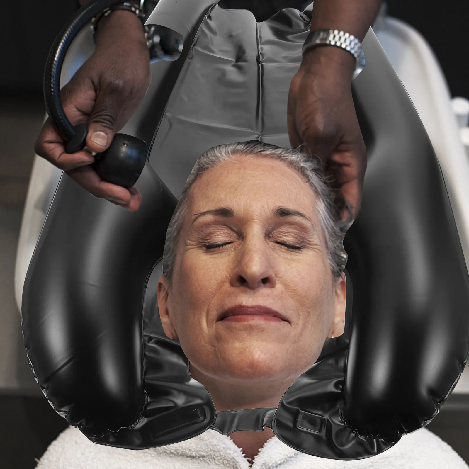 

Надувная подушка для мытья головы с двумя трубками, быстрое надувание, портативная, для пожилых, беременных и людей с ограниченными возможностями, черная, 1 шт.