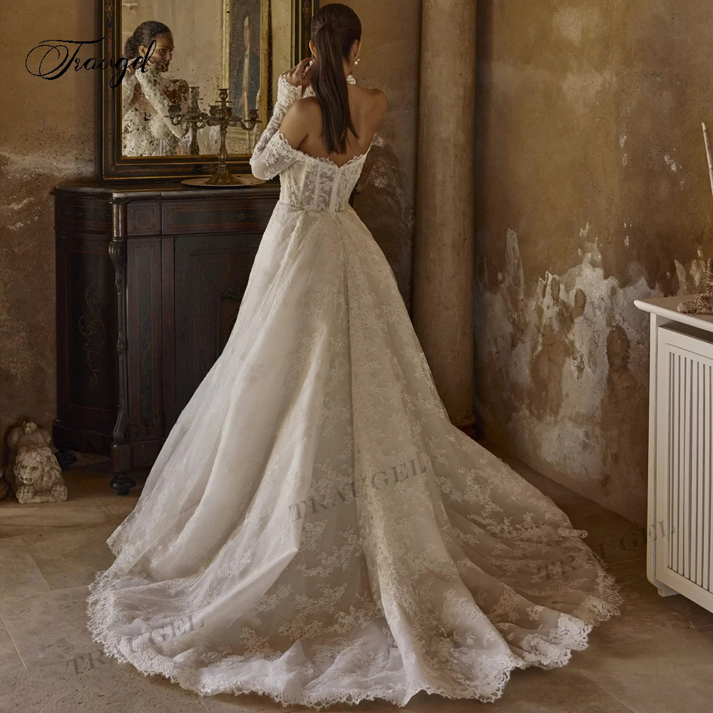 Customizes Romantic Sweetheart Long Sleeve Lace A Line Wedding Dresses Classic Backless Court Train Vintage Vestido De Novia image 2