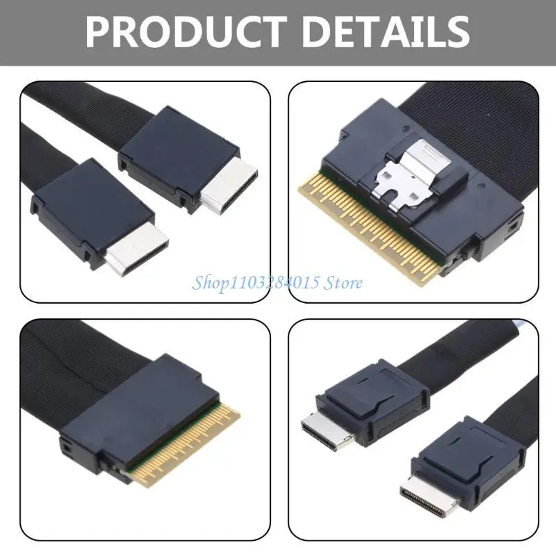R6FF 50cm Cable SFF-8654 8X to Oculink SFF-8611 4X for SlimSAS 8X to 2xOCulink 4X Stable and Secure Connection