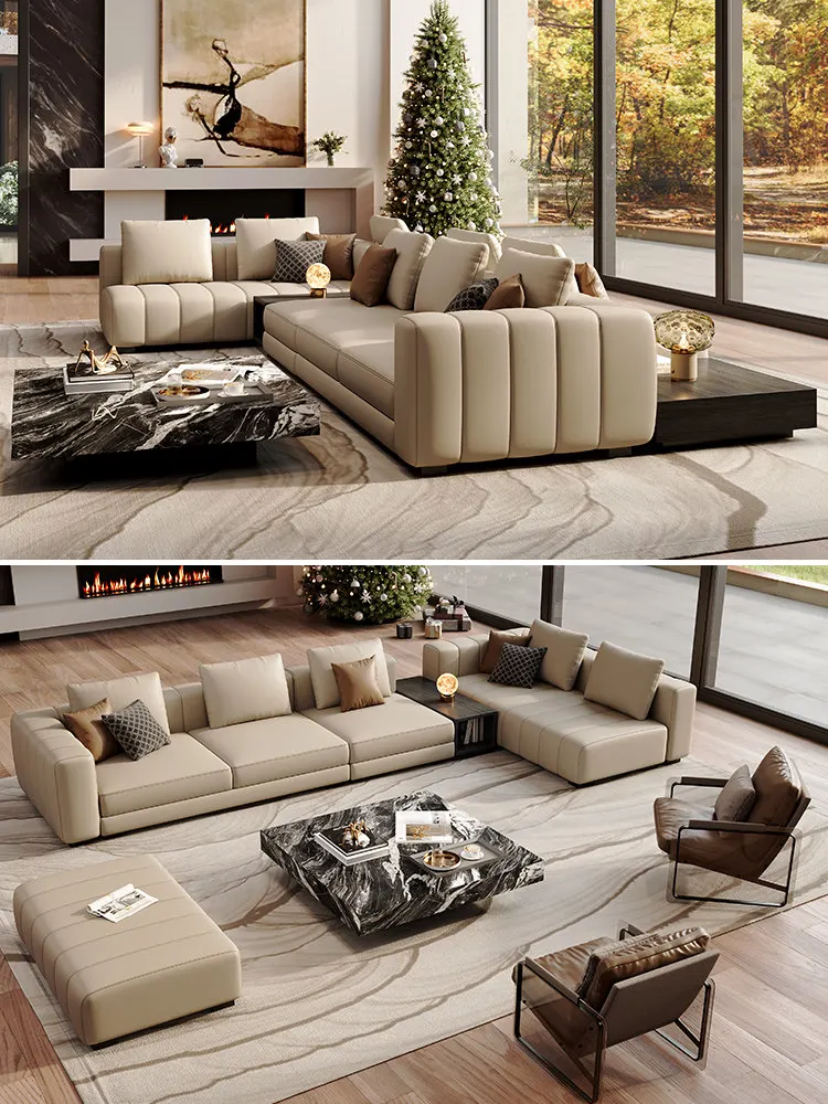 YJQ large horizontal hall double-sided piano key leather sofa large apartment living room high-end module sofa