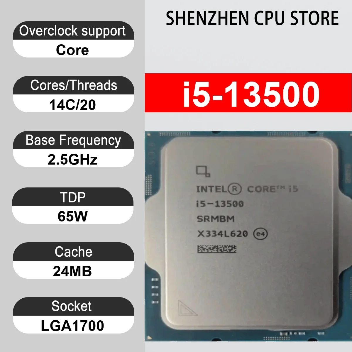 Intel Core i5-13500 14 Core 20 Thread 2.5G 65W 24MB 10nm Raptor Lake DDR5-4800 / DDR4-3200 MHz SRP7K LGA 1700 UHD Graphics 770