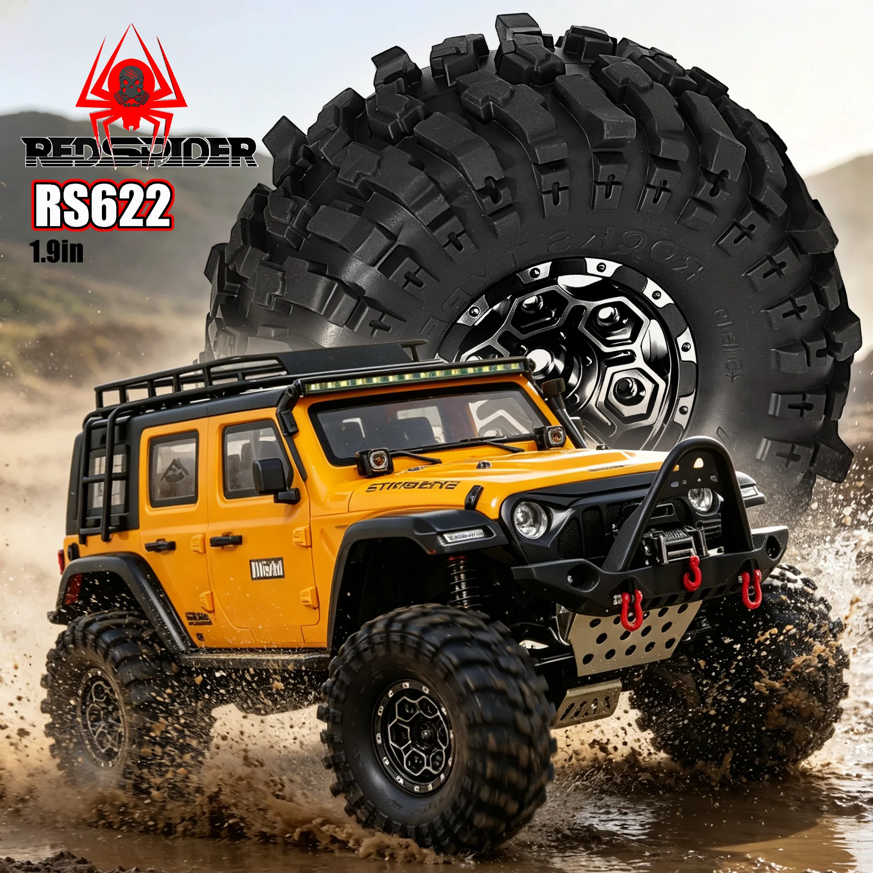 

RED SPIDER 4Pcs Metal 1.9" Beadlock Wheel Rim Rubber Tire Set for 1/12 RC Crawler MJX MN128 MN82 Off Road Upgrade Parts