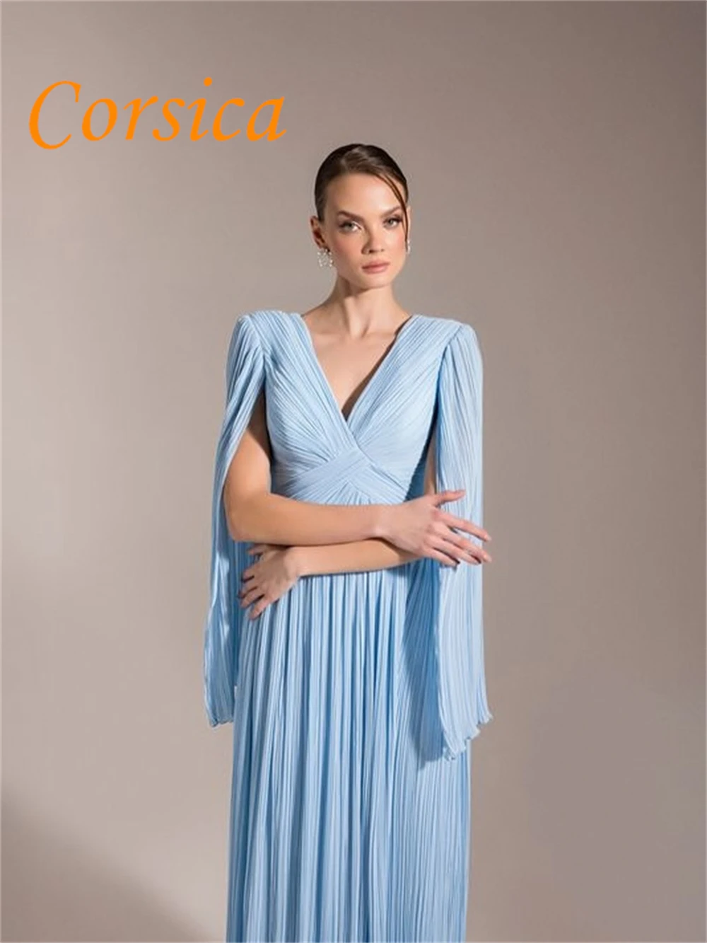 Customized Formal Chiffon Evening Dress Classic V-Neck Long Sleeves Homecoming Dresses Lace Up Back Special Occasion Gowns