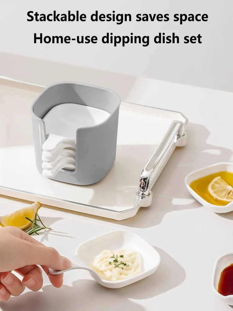 Creative Dipping Dish Ceramic Japanese Style High-end Home Hot Pot Barbecue Compartment Thickened Storage Set Home Daily Use