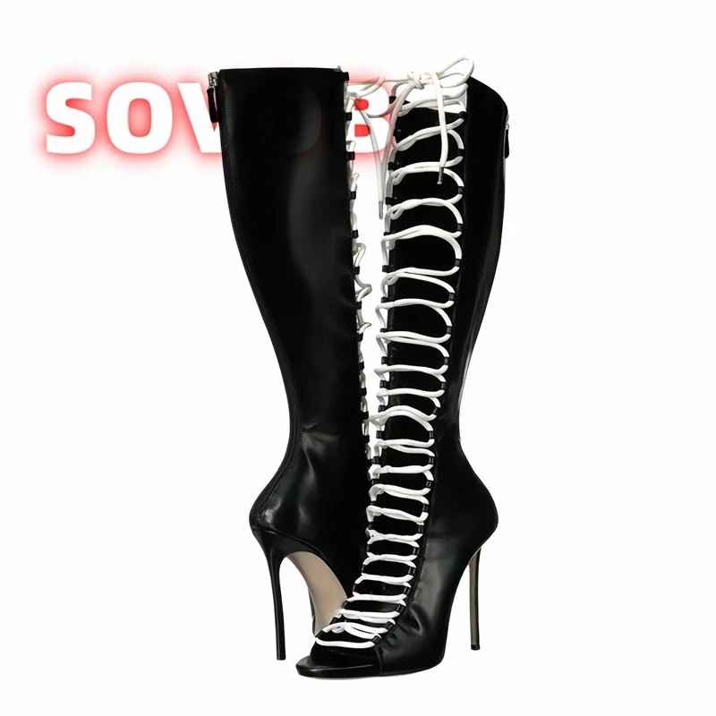 Open Toe Lace up Gladiator Sandals Female Sexy Peep Toe Thin High Heel Boots Woman Party Back Zipper Shoes Cross Tied Sandals