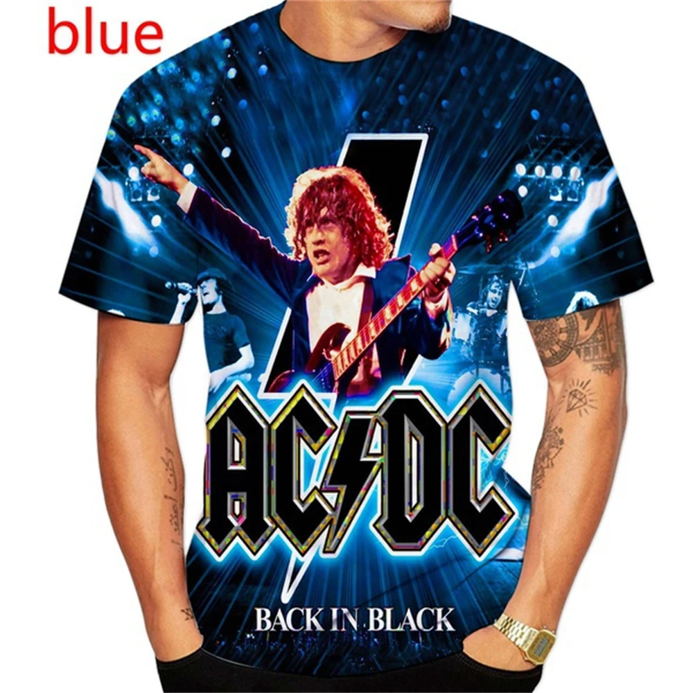 2024 New Summer Mens Clothing Metal Rock Band AC/DC 3D Print Fashion Children\'s O-neck T-shirt Casual Boys and Girls Shirt Tops