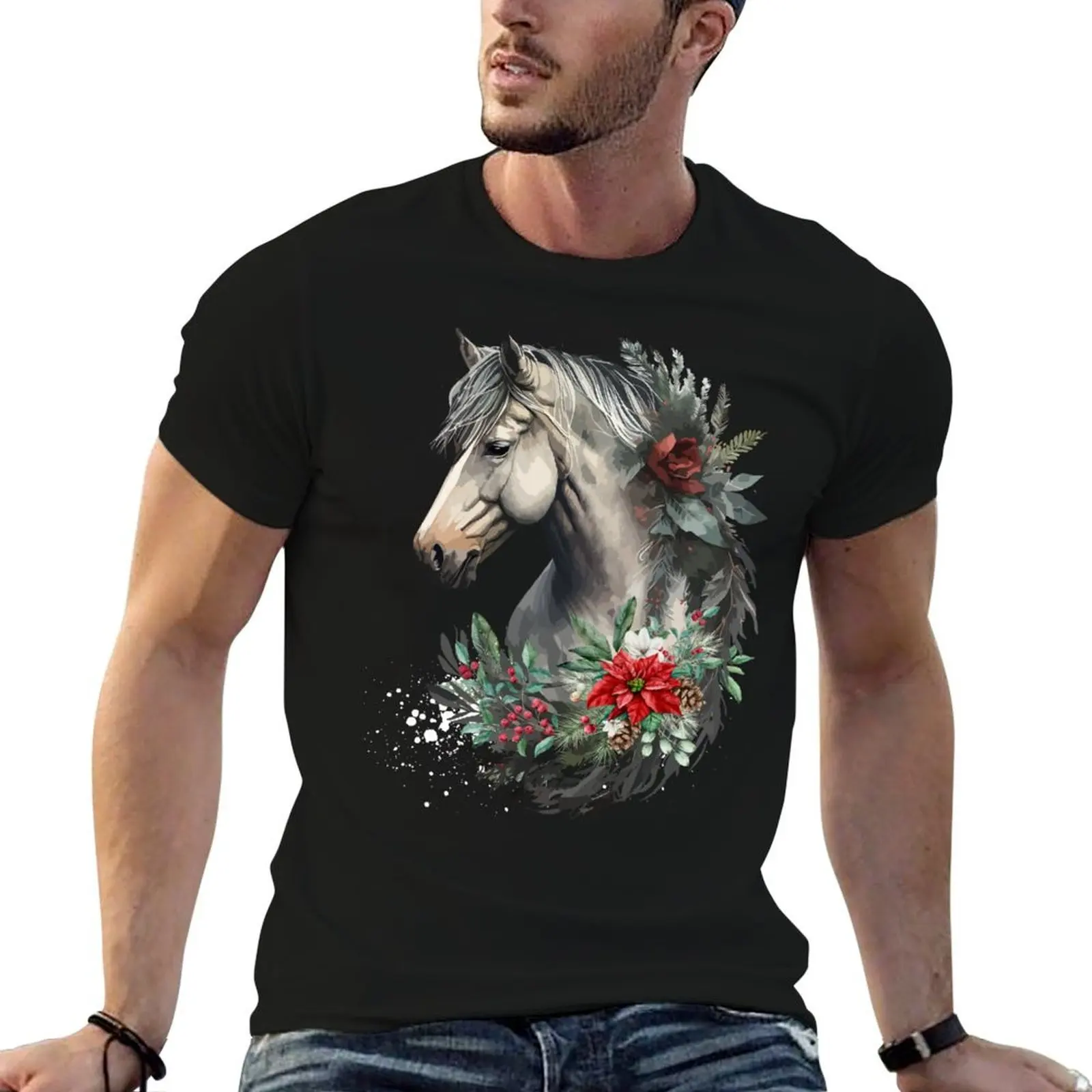 

Christmas Horse T-Shirt man t shirts for men casual t shirt man cotton T-Shirt