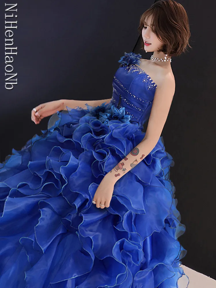 Evening Dress Ball Gown One Shoulder Ruffle Evening Gown Prom Dresses Vestido De Festa