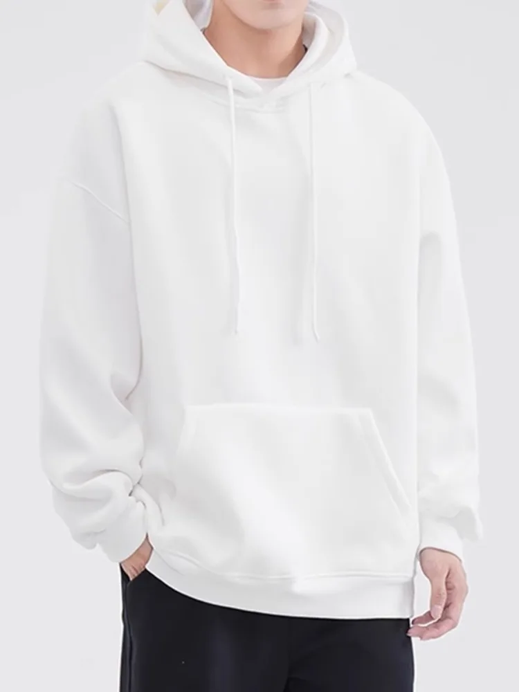 American Trendy Brand Japanese Pure Cotton Heavy Hoodie Loose Casual Thickened Solid Color Sweater Men's Autumn Winter Jacket