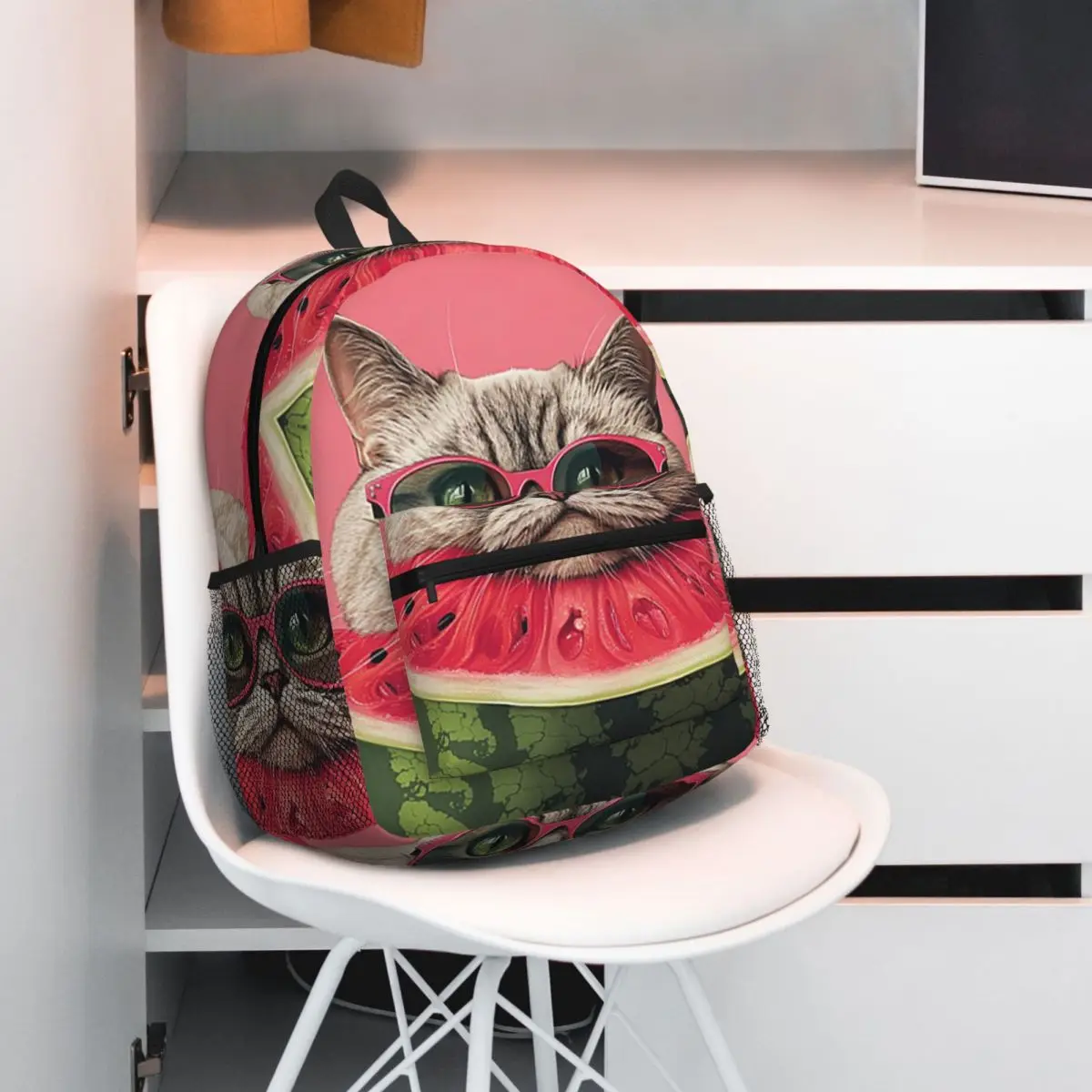 

Watermelon Cat Colorful Printed Cartoon Backpack Student BookBag Children School Bag Computer Shoulder Bags for Men Women